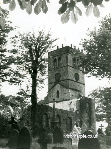 Partly demolished All Saints' Church in 1964