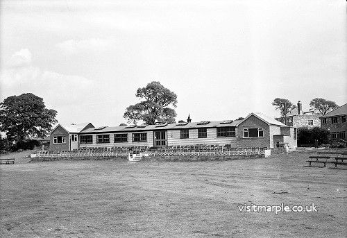 Marple Cricket Club pavilion being rebuilt, taken by Gordon Mills in 1958. 