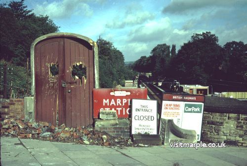 The main entrance to Marple Station in 1970, demolition almost complete. 