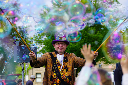 The Bubble Man at Hawk Green Maypole Festival