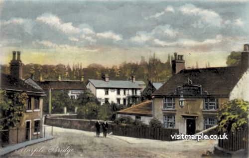 A hand-coloured postcard showing the Midland at Marple Bridge.