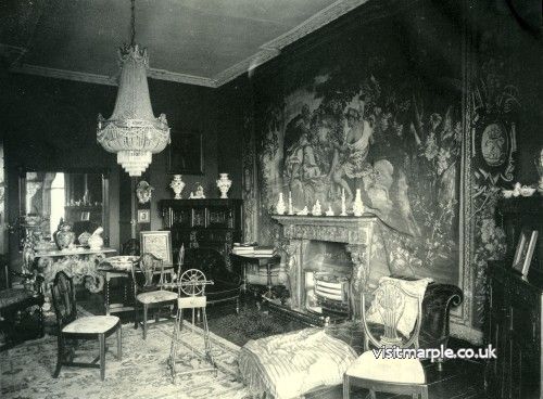 Dining Room with many items including tapestry cut around fireplace