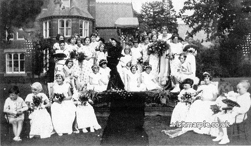 Marple Congregational Sunday School Rose Queen around 1934 in the grounds of Rose Hill House. From Marple Local History Society Archives. 