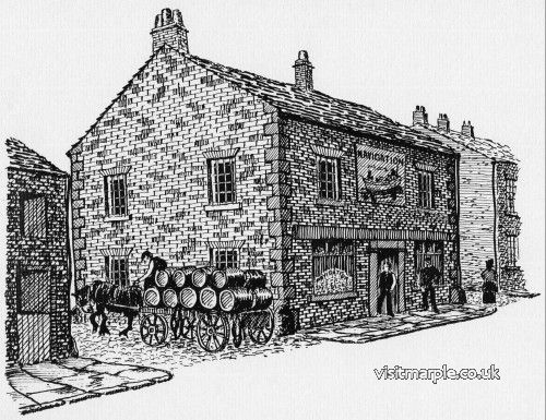 A drawing of the Navigation Pub as it may have looked in Oldknow's day