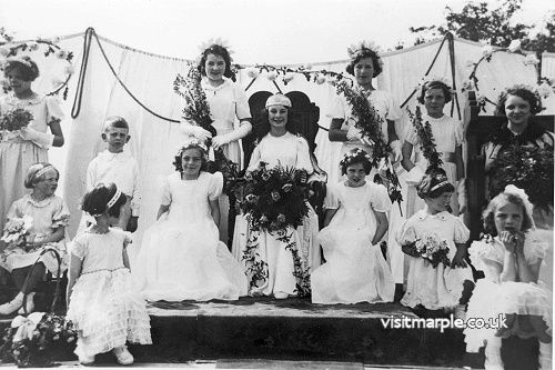 The crowning of Thelma Jowett as Mellor Rose Queen in 1937