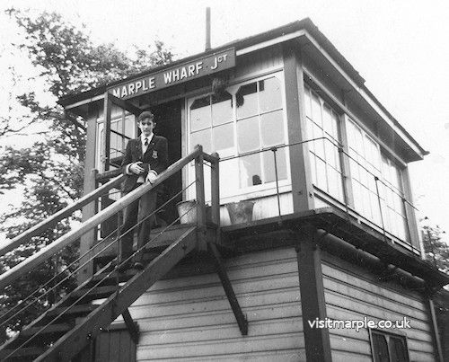 Marple Wharf signal box. Chris J. Beckett on the steps.