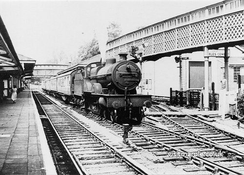 Marple Station in its late 19th century heyday, c 1890, looking towards Manchester. (From Marple Rail Trails)