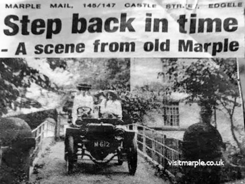 Long after Wright's time, a car crosses the Iron Bridge in 1905.