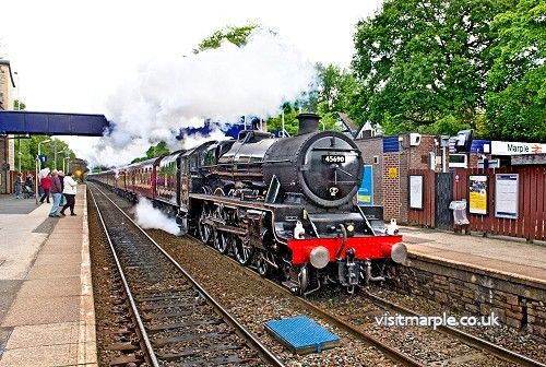 Jubilee Class 5690 Leander BR No.45690 train, Built at Crewe in March 1936 passes through Marple 30 May 2015. By Arthur Procter. 