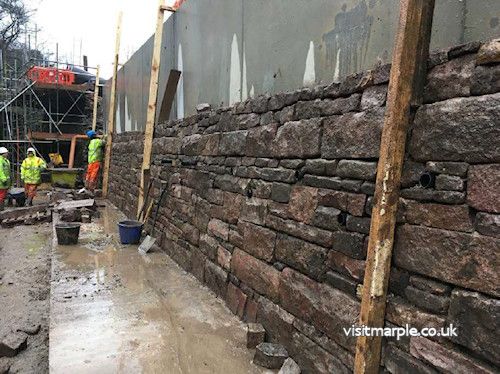 Close-up of new masonry facing in construction – February 2017.