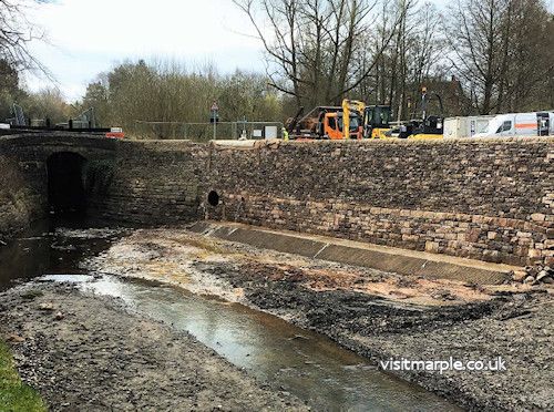 Masonry facing completed, prior to re-watering the canal – March 2017.